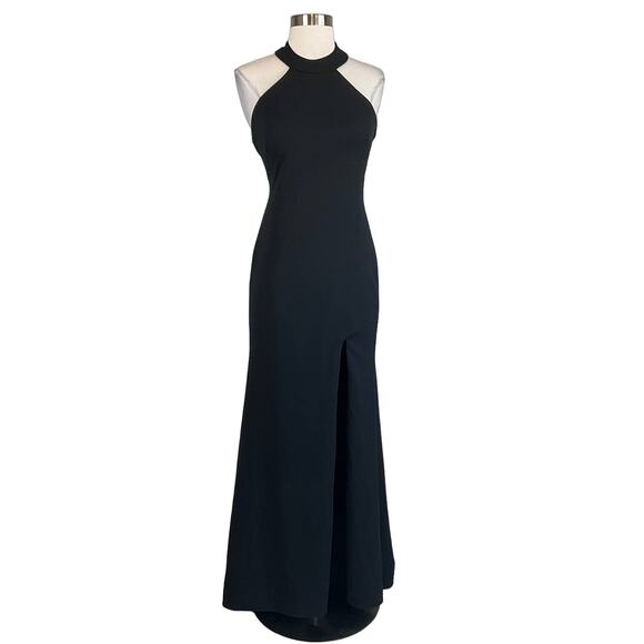 Betsy & Adam Women's Formal Dress Size 4 Black Crepe Tie Up Backless Halter Gown - Picture 1 of 12